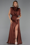 Robe De Soirée Satin Longue Brun Clair ABU2133