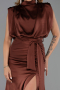 Robe De Soirée Satin Longue Brun Clair ABU2133