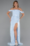 Robe De Soirée Mousseline Longue Bleu clair ABU5974