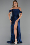 Robe De Soirée Mousseline Longue Bleu Marine ABU5974