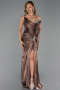 Robe de Soirée Longue Mousseline Brun ABU6336