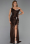 Robe de Soirée Longue Mousseline Brun foncé ABU6336