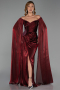 Robe de Soirée Longue Mousseline Rouge Bordeaux ABU6337
