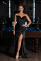 Robe de Soirée Longue Satin Noir ABU6320