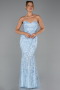 Robe de Soirée Longue Perlé Bleu clair ABU6073