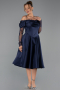 Tenue de Soirée Midi Satin Bleu Marine ABK2552