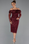 Tenue de Soirée Midi Perlé Rouge Bordeaux ABK2663