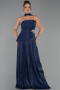Robe de Soirée Longue Mousseline Bleu Marine ABU6335
