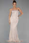 Robe de Soirée Longue Perlé Beige ABU5730