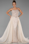 Robe de Soirée Longue Perlé Beige ABU5730