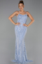 Robe de Soirée Longue Perlé Bleu clair ABU5730