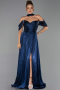 Robe de Soirée Longue Mousseline Bleu Marine ABU6342