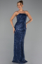 Robe de Soirée Longue Squameuse Bleu Marine ABU6343