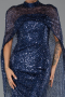 Robe de Soirée Longue Squameuse Bleu Marine ABU6343