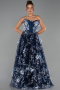 Robe de Soirée Longue Bleu Marine ABU6344