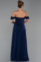 Robe de Soirée Longue Mousseline Bleu Marine ABU6345