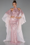 Robe de Soirée Longue Perlé Poudre ABU6348