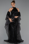 Robe de Soirée Longue Perlé Noir ABU6348