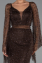 Robe de Soirée Longue Perlé Brun ABU6349