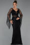 Robe de Soirée Longue Perlé Noir ABU6349