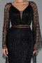 Robe de Soirée Longue Perlé Noir ABU6349