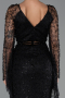 Robe de Soirée Longue Perlé Noir ABU6349