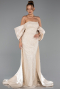Robe de Soirée Longue Perlé Beige ABU6351