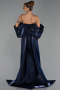 Robe de Soirée Longue Perlé Bleu Marine ABU6351