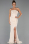 Robe Grande Taille Longue Dantelle Beige ABU6364