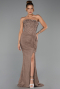Robe de Soirée Longue Dantelle Brun clair ABU6355