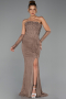 Robe de Soirée Longue Dantelle Brun clair ABU6355