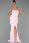Robe de Soirée Longue Dantelle Poudre ABU6355