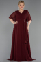 Robe de Soirée Grande Taille Longue Mousseline Rouge Bordeaux ABU5180