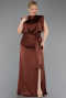 Robe Grande Taille Satin Longue Brun Clair ABU2969