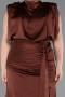 Robe Grande Taille Satin Longue Brun Clair ABU2969