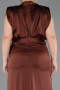 Robe Grande Taille Satin Longue Brun Clair ABU2969