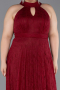 Robe de Soirée Grande Taille Longue Dantelle Rouge Bordeaux ABU6330