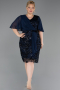 Robe De Invitation Grande Taille Midi Squameuse Bleu Marine ABK2666