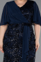 Robe De Invitation Grande Taille Midi Squameuse Bleu Marine ABK2666