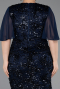 Robe De Invitation Grande Taille Midi Squameuse Bleu Marine ABK2666