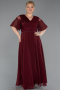 Robe de Soirée Grande Taille Longue Mousseline Rouge Bordeaux ABU6340
