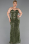 Robe De Soirée Grande Taille Longue Perlé Kaki ABU6357