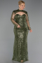 Robe De Soirée Grande Taille Longue Perlé Kaki ABU6357