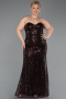Robe De Soirée Grande Taille Longue Perlé Brun ABU6357
