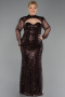 Robe De Soirée Grande Taille Longue Perlé Brun ABU6357