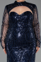 Robe De Soirée Grande Taille Longue Perlé Bleu Marine ABU6357