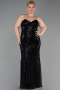 Robe De Soirée Grande Taille Longue Perlé Noir ABU6357