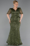 Robe de Soirée Grande Taille Longue Perlé Kaki ABU6334