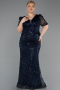 Robe de Soirée Grande Taille Longue Perlé Bleu Marine ABU6334