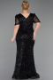 Robe de Soirée Grande Taille Longue Perlé Noir ABU6334